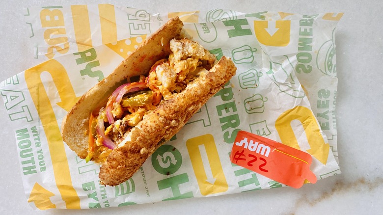 Subway spicy nacho chicken on paper