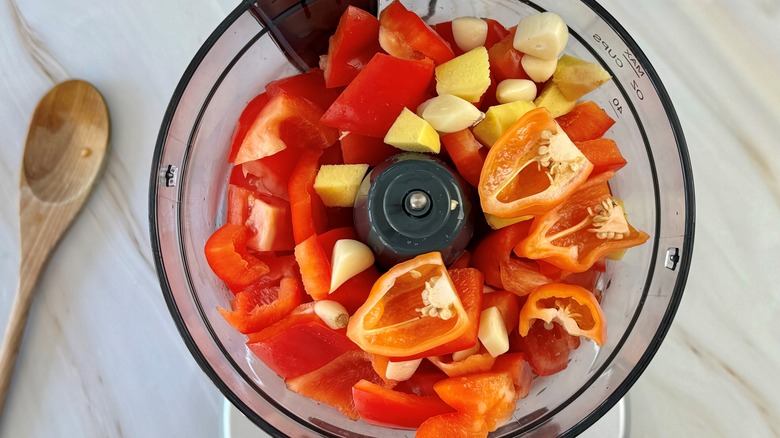 vegetables in food processor