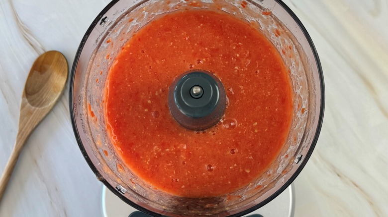 red liquid in food processor