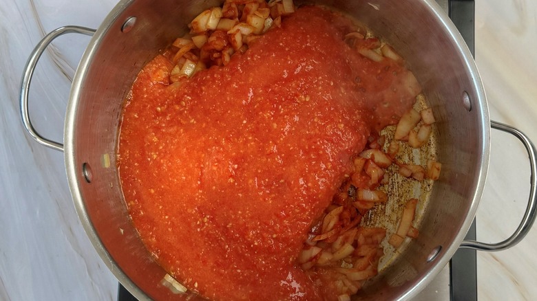 tomato sauce and fried onions