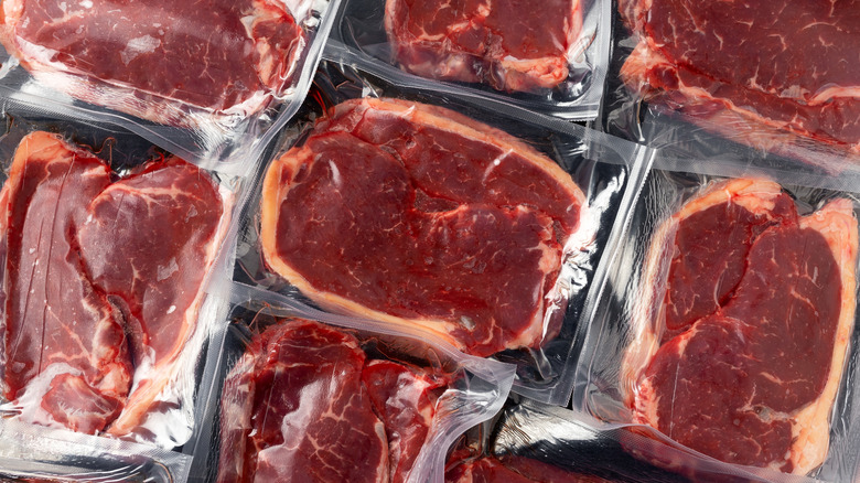 Wet-aged steaks in sealed plastic bags