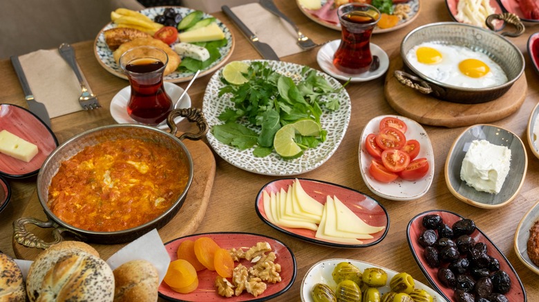 A Turkish breakfast spread