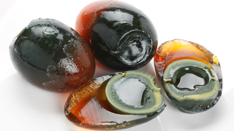 Amber colored century egg