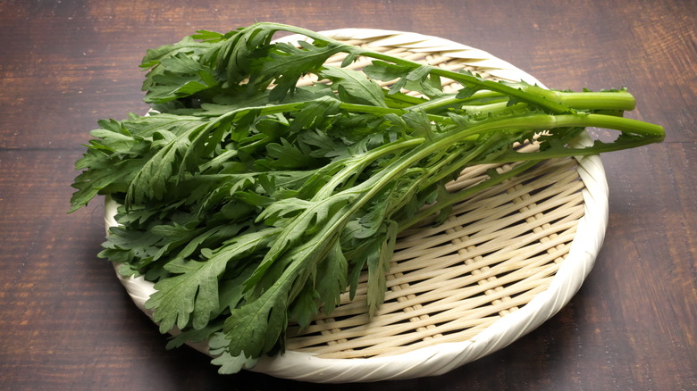 basket of chrysanthemum greens