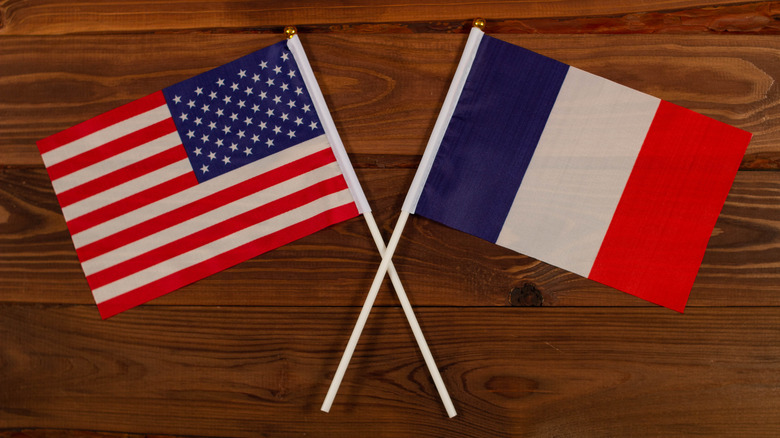 Small American and French flags