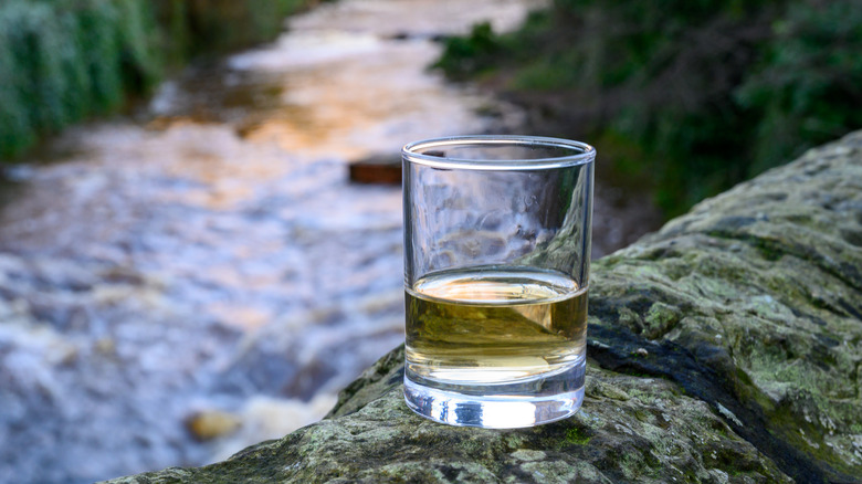 Glass of whisky near River Spey