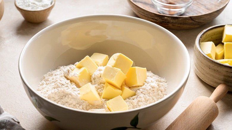 Butter in a bowl of flour