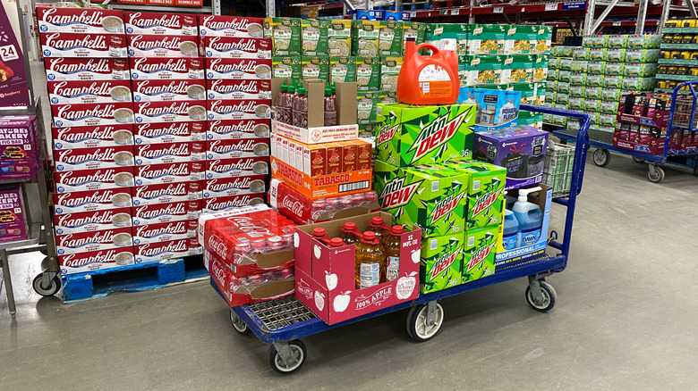 Shopping cart full of bulk food at a Sam's Club