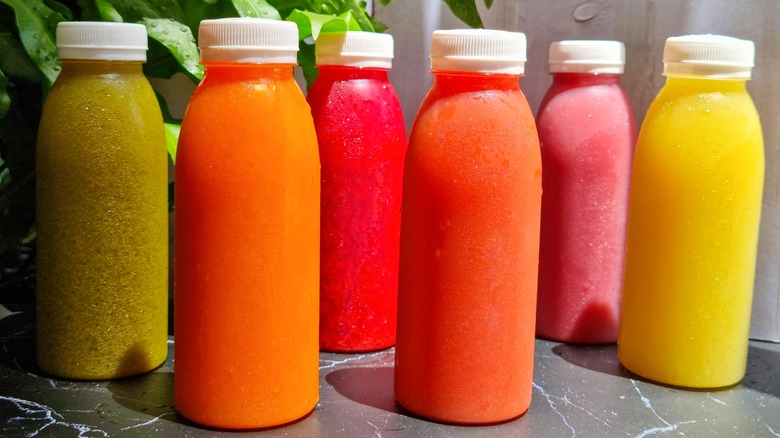 cold-pressed juices in plastic bottles