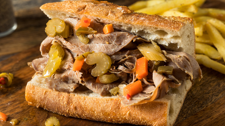 Italian beef sandwich with fries