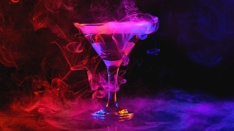 martini in glass with smoke