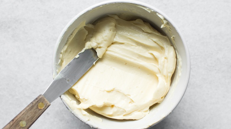 white buttercream in a bowl