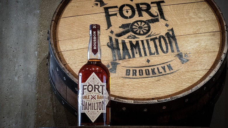 High-rye bourbon bottle and barrel