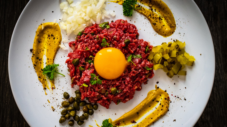 Beef tartare with egg yolk