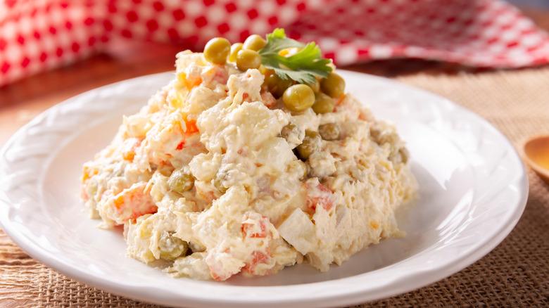 A mound of Russian salad on a plate