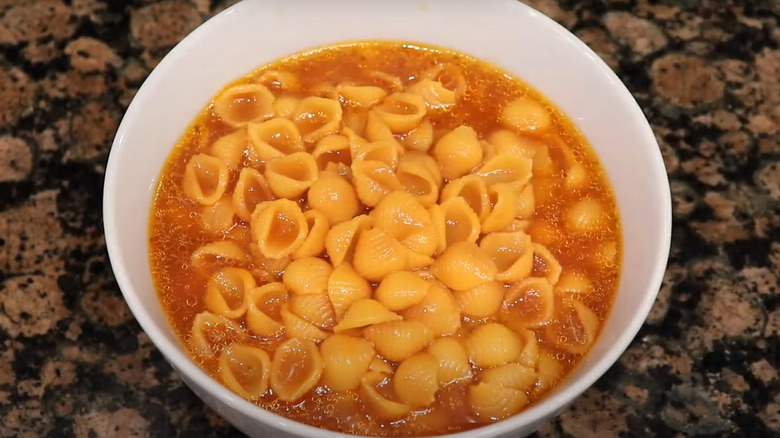 Bowl of conchitas on marble tile counter