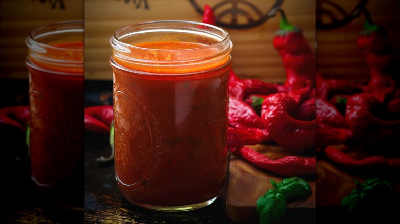 Jar of homemade spicy arrabbiata sauce