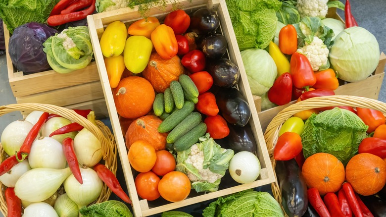 various produce in crates