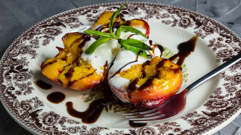 nectarines with cream and gastrique