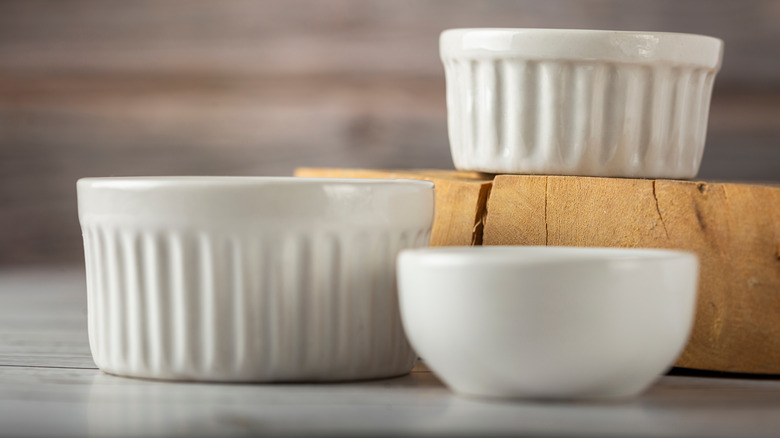 white ramekins and small bowls