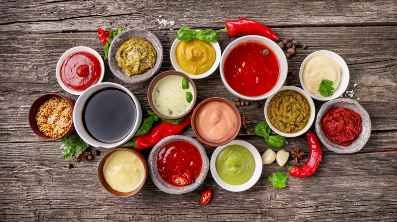 variety of sauces in ramekins