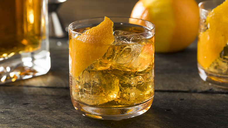 Old Fashioned bourbon cocktail with orange