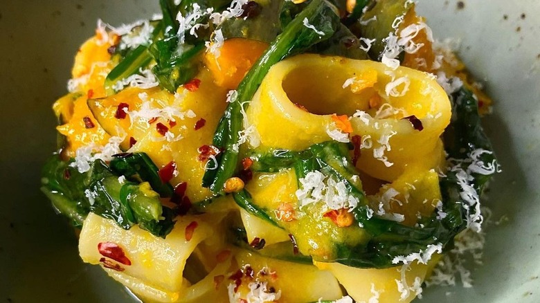 Fresh pasta with broccoli spigarello
