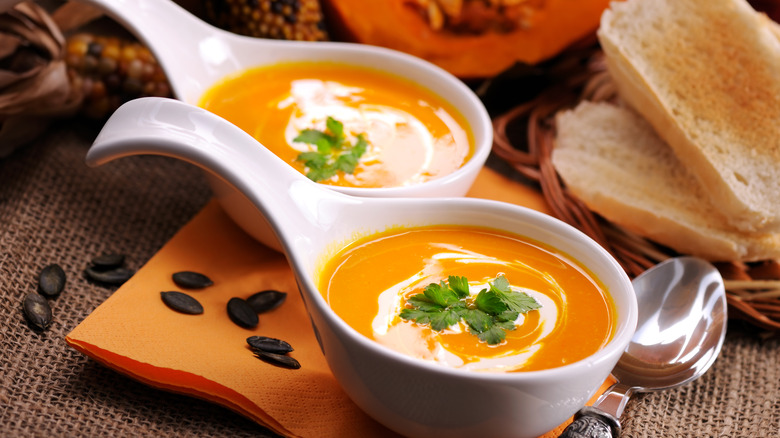 soup topped with creme fraiche