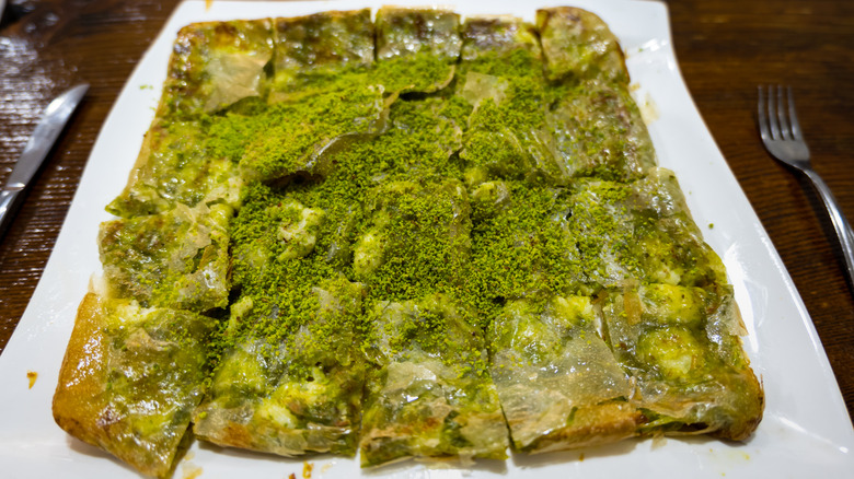 katmer turkish dessert cut into squares