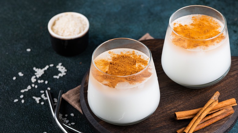 Mexican horchata with rice and cinnamon sticks