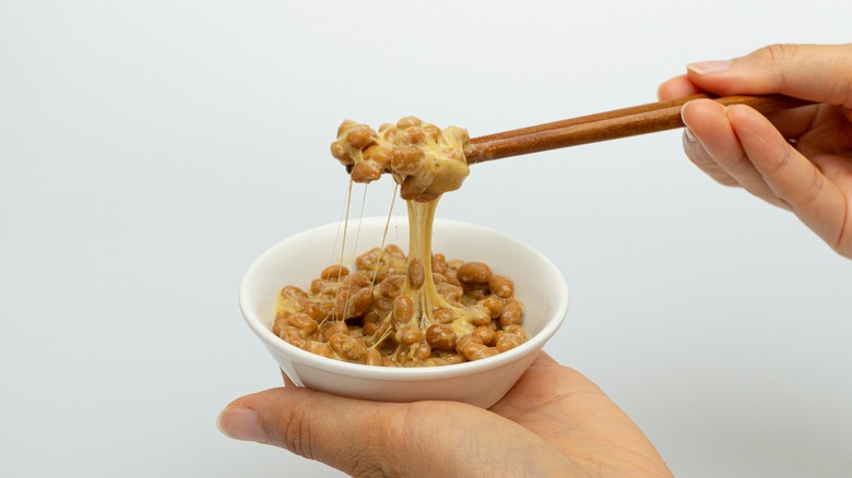 Natto in white bowl