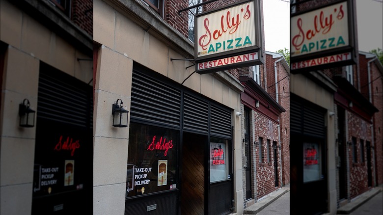 Exterior of Sally's Apizza parlor