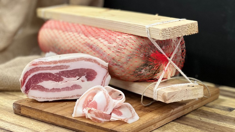Whole rolled pancetta and slices