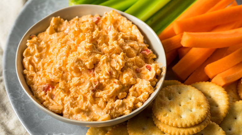 pimento cheese with vegetables and crackers