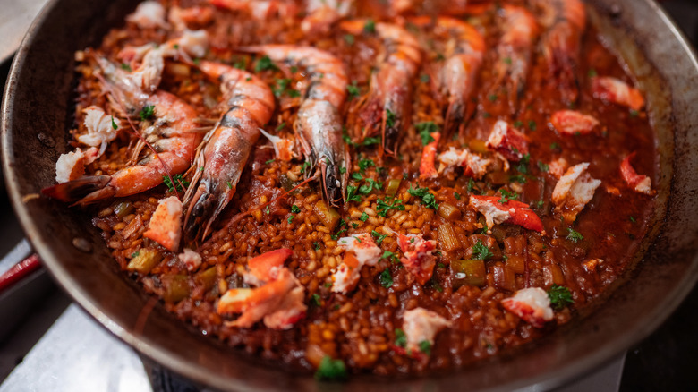 red rice shrimp paella