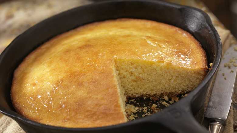 Cornbread in cast-iron skillet