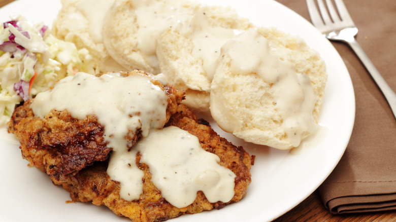 chicken fried steak with potatoes