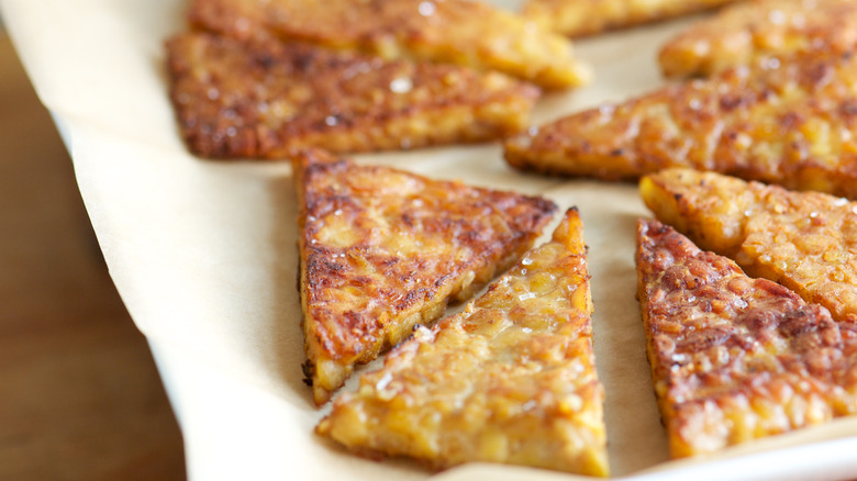 triangles of cooked tempeh