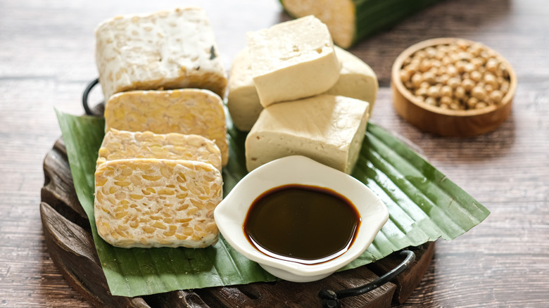blocks of tempeh and tofu