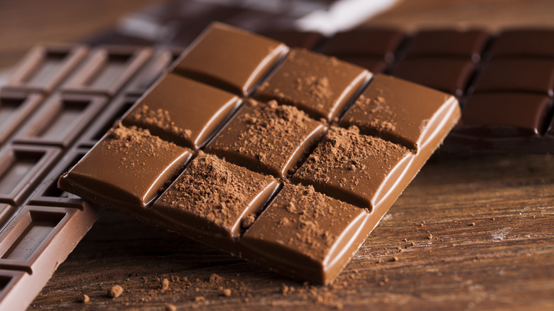 bar of chocolate on wooden board