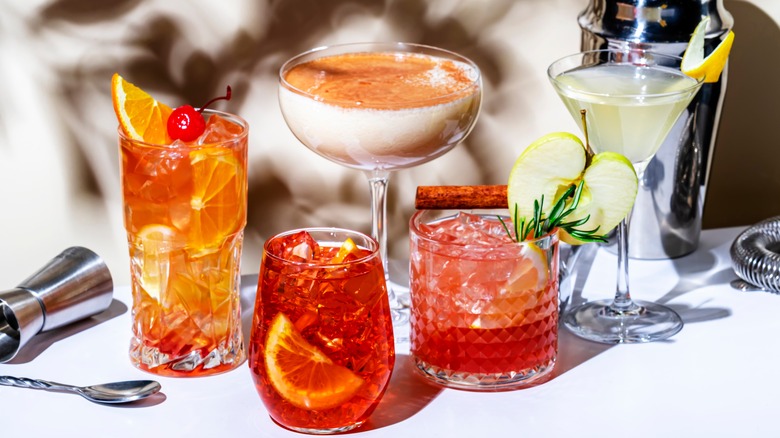 various cocktails and garnishes