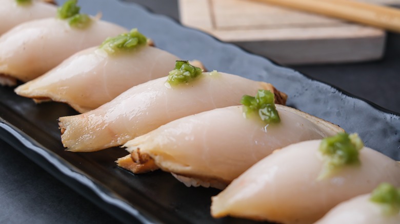 plate of white fish sushi