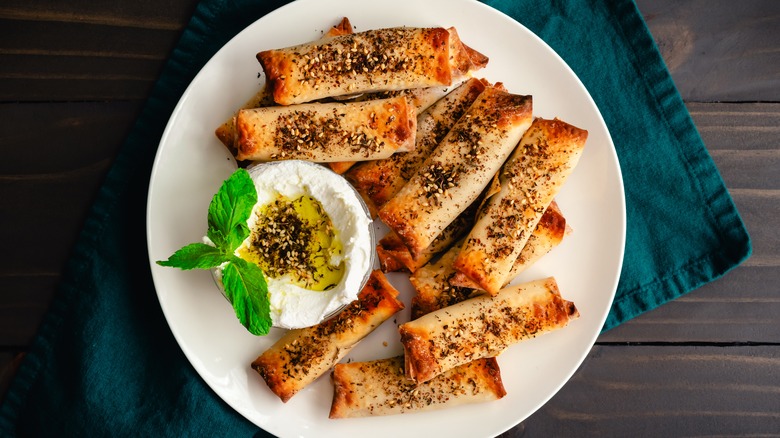 Za'atar sprinkled on springrolls