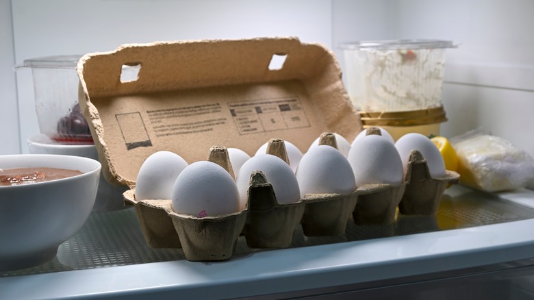 Egg carton in the fridge
