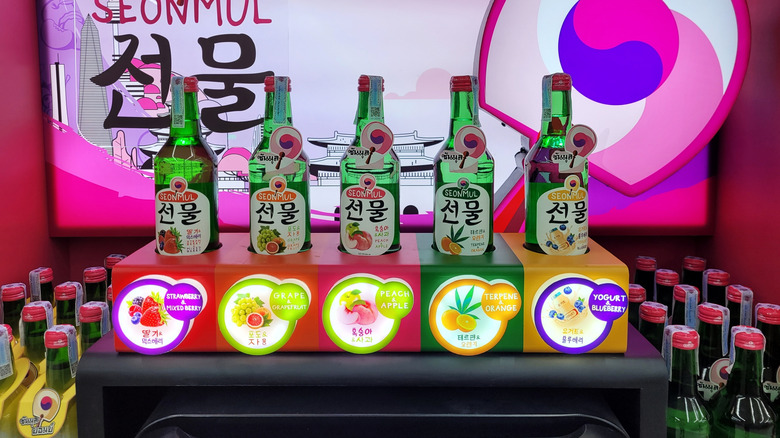 Bottle of soju on display at a Bangkok market