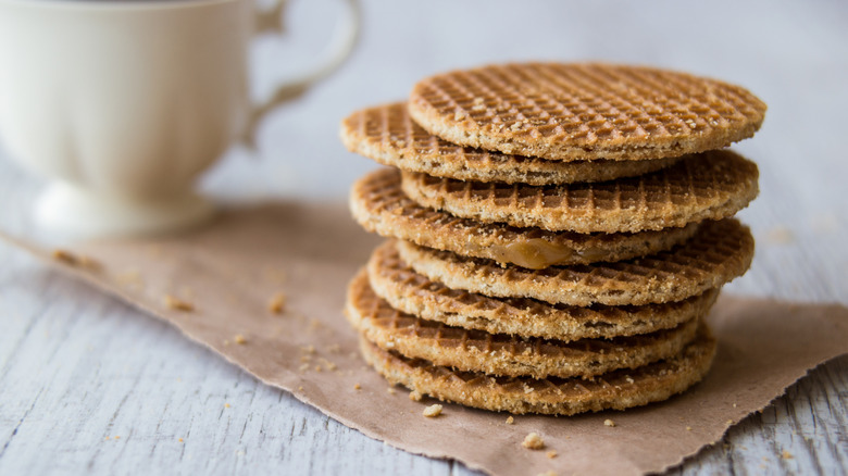 stack of stroopwafels on napkin