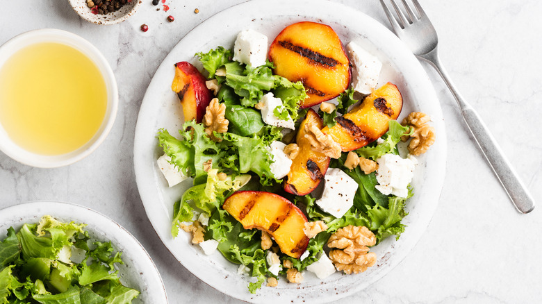 Grilled peach salad with fresh mozzarella.