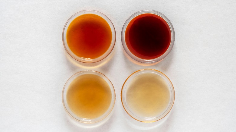 The four Grade A maple syrups