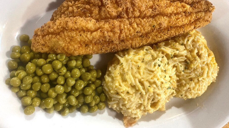 Catfish, peas, and NOLA mac and cheese