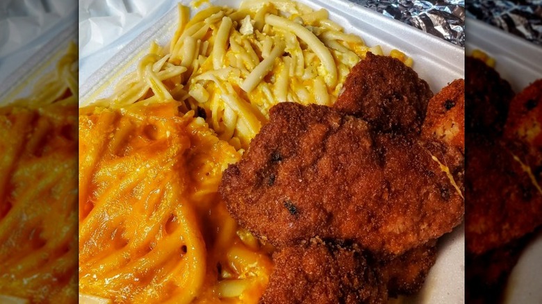 Rocky & Carlo's baked mac and cheese and veal cutlets